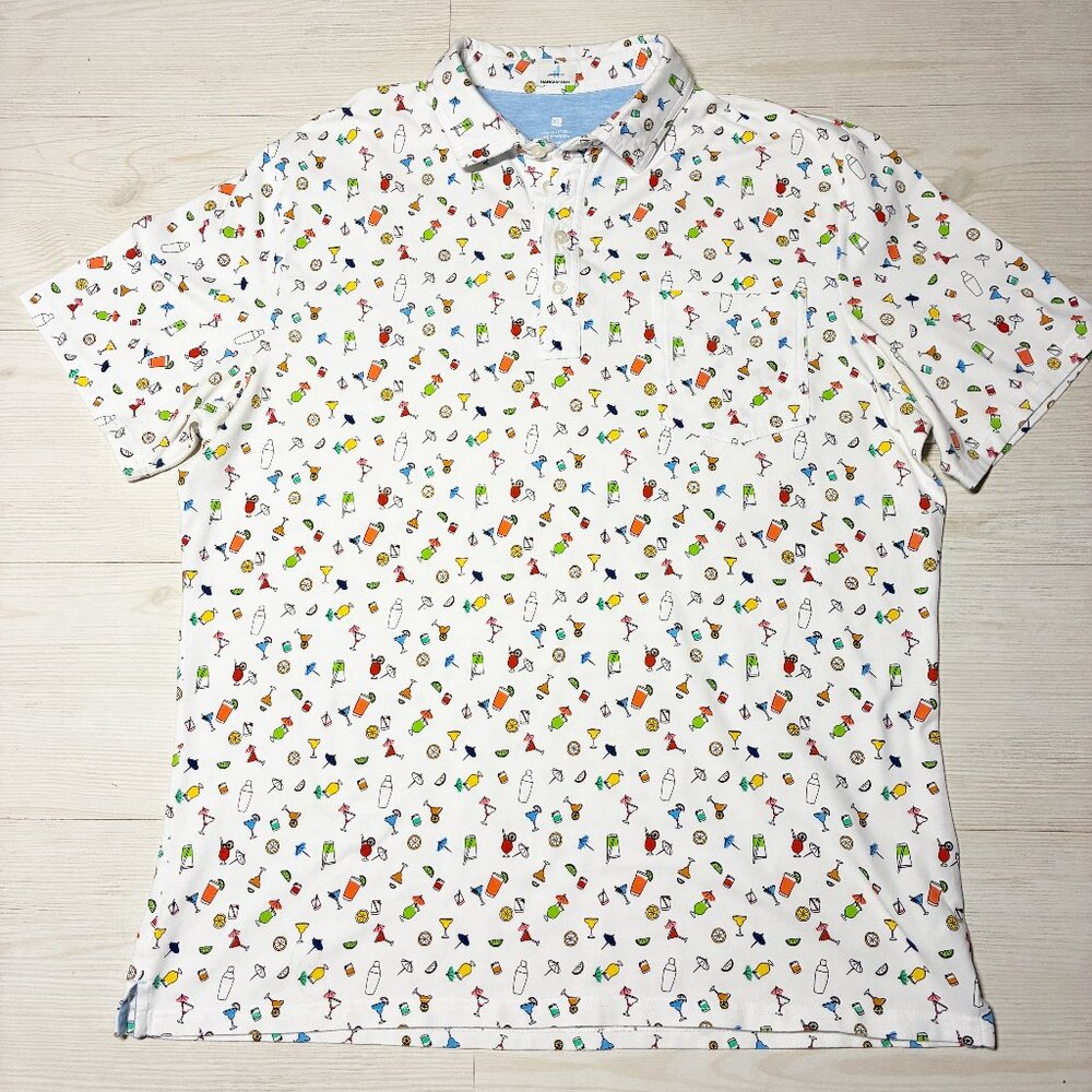 Johnnie-O "Mai Tai" Hangin' Out Cocktail Print Polo Shirt Size XL